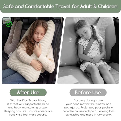 HIGOGOGO Washable Travel Pillow, Car Pillow for Kids & Adults, Travel Pillows with Removable Soft Cover and High-Support Foam, Fix Neck and Body Sitting/Sleeping on The Trip, Beige - color: U-beige