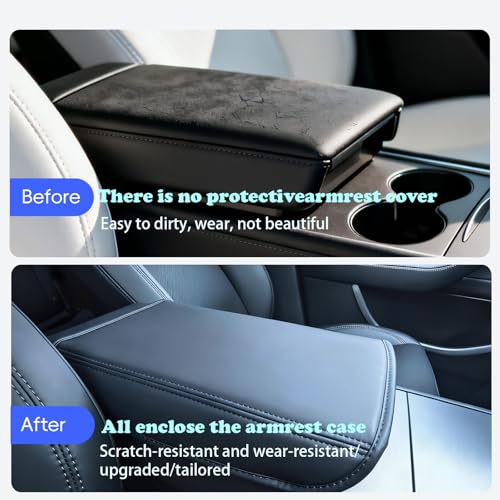 Tesla Armrest Cover for Model 3 (2017–2024) & Model Y (2020–2024), Soft Padded Center Console Armrest Protector, Comfortable Elbow Support, Easy Install, Black