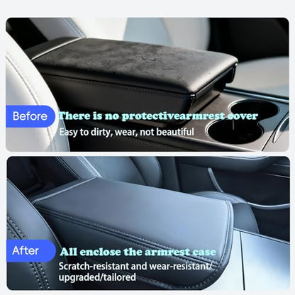 Tesla Armrest Cover for Model 3 (2017–2024) & Model Y (2020–2024), Soft Padded Center Console Armrest Protector, Comfortable Elbow Support, Easy Install, Black