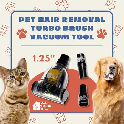 Pet Hair Removal Turbo Brush Vacuum Tool, Pet Hair Vacuum Attachment & Two Adapters for 1 3/8” 1-1/4" & 1.5" Compatibility with Shop-Vac, Shark, Miele, Bissell, Hoover, Eureka