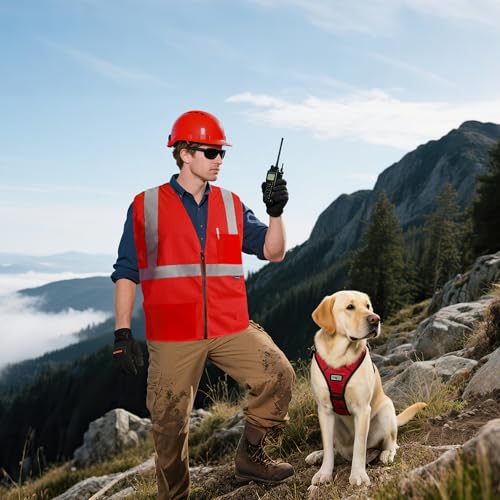 AYKRM 2 Pocket Mesh High Visibility Reflective Safety Vest for men & Women ANSI/ISEA 107 Standards - color: Red, size: Large