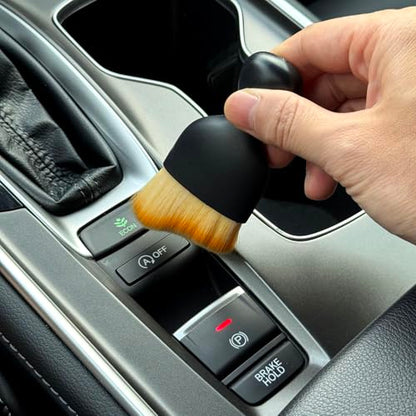 Car Detailing Brush, Soft Bristle Cleaning Brush, Scratch-Free Auto Duster Tool for Dashboard, Air Vents, Leather & Interior Cleaning (Black&Brown with Cap) - color: Black&brown With Cap