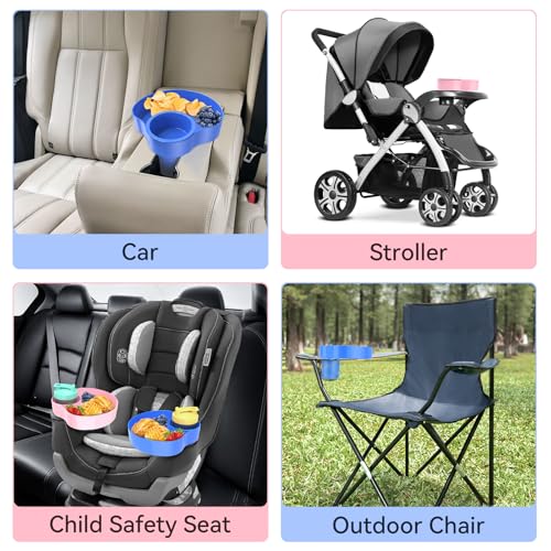 Car Seat Cup Holder for Kids 2PCS Kids Travel Tray with Snack Tray, CarSeats Snack Trays for Toddler, Car Cup Holder for Safety Seats, Fits Stroller & Booster (bluepink) - color: bluepink