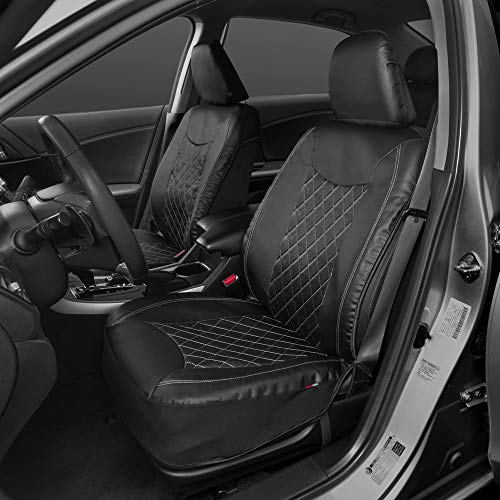 Motor Trend Black Stitched Faux Leather Car Seat Covers – Premium Automotive Bucket Front Seat Covers, Made for Vehicles with Removable Headrests, Fits Most Car Truck SUV - color: Black Stitched