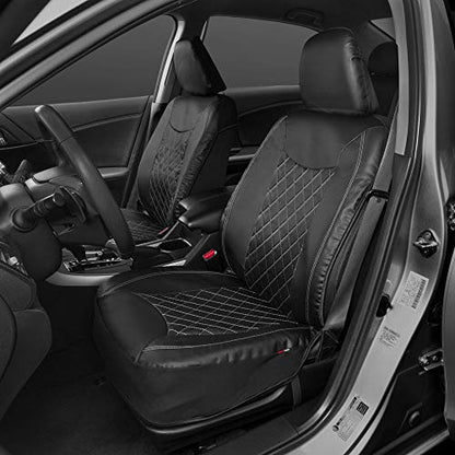 Motor Trend Black Stitched Faux Leather Car Seat Covers – Premium Automotive Bucket Front Seat Covers, Made for Vehicles with Removable Headrests, Fits Most Car Truck SUV - color: Black Stitched