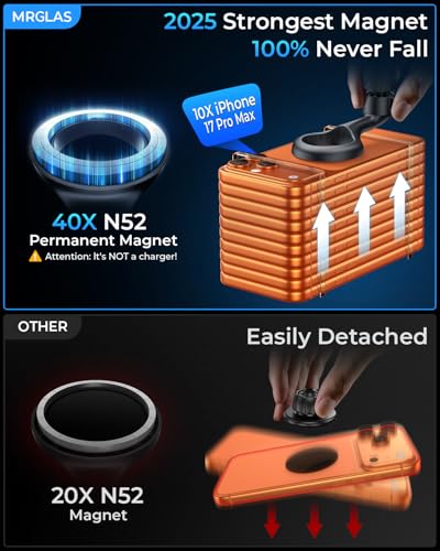 MRGLAS for MagSafe Car Mount [Upgraded 40 Strong Magnets] [360° Rotation] Air Vent Magnetic Phone Holder [Double Metal Hook] Car Phone Holder Mount Compatible iPhone 17 16 15 Pro Max S26 Ultra S25 - color: Black
