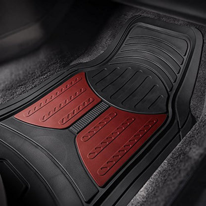 FH Group Monster Eye Full Set Rubber Floor Mats w. Trimmable Vinyl Trunk Liner/Cargo Mat Black- Fit Most Car, Truck, SUV, or Van (Burgundy/Black) F11313- F16403 - color: Burgundy, style: Floor Mat + Cargo Mat Set