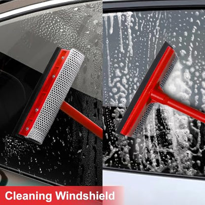 Car Squeegee with 15.9" Handle,Car Windshield Squeegee for Gas Station, Windows, Glass, Bathroom, Garage Cleaning, Rubber Blade Cleaner with Handle, Applicable to All Vehicles