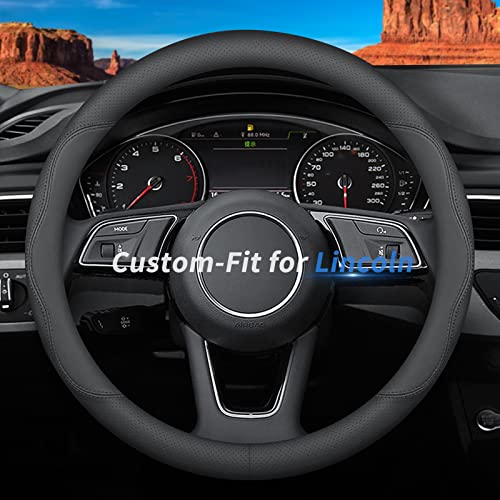Deer Route Custom-Fit for Lincoln Steering Wheel Cover, Premium Leather Car Steering Wheel Cover with Logo, Non-Slip, Breathable, for Lincoln Accessories (B-Style,for Lincoln) - color: B-Style, size: For Lincoln