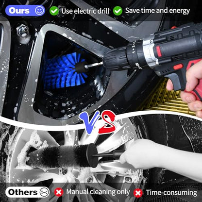 Drill Brush for Car Wheel and Bottle, Highly Dense and Durable Car Cleaning Brush for Wheels, Rims, Engines, Exhaust, Bottle - color: 1 Pack Dark Blue