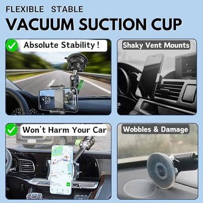 Car Phone Holder-Phone Mount for Car Windshield & Truck-Holder with 360° Rotating Metal Arm-Mount with Super Stable Suction Cup for All Vehicles - style: Extended
