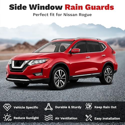 Canvcle Rogue Rain Guards - Window Visors for Nissan Rogue 2014-2020, Outside-Mount Tape-On Side Window Wind Deflectors for Rogue Accessories, Vent Visors Shades Rainproof 4PCS - size: Nissan Rogue 2014-2020