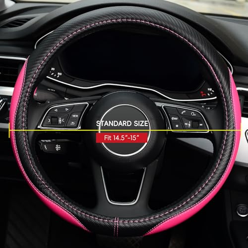 LABBYWAY Microfiber Leather Auto Car Steering Wheel Cover, Universal Fit 15 Inch Anti-Slip Wheel Protector, Pink - color: Fiber Pink