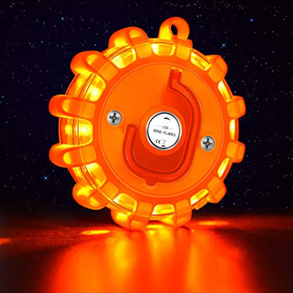 Tobfit 12 Pack LED Road Flares Emergency Lights Roadside Safety Beacon Disc Flashing Warning Flare Kit with Magnetic Base & Hook for Car Truck Boats | 9 Flash Modes (Batteries Not Included) (12) - color: 12 Sets