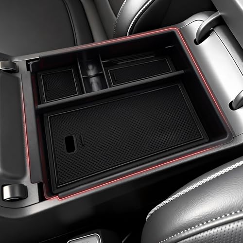 Autorder Center Console Organizer for 2022-2026 Hyundai Santa Cruz Accessories Car Armrest Storage Box Middle Console Tray Container with Black & Red Non-Slip Silicone Mats - size: 2022-2026 Santa Cruz
