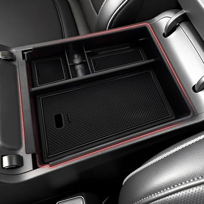 Autorder Center Console Organizer for 2022-2026 Hyundai Santa Cruz Accessories Car Armrest Storage Box Middle Console Tray Container with Black & Red Non-Slip Silicone Mats - size: 2022-2026 Santa Cruz