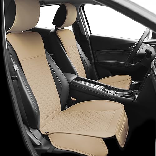 Elantrip Auto Car Seat Covers Leather Car Seat Protector for Women Airbag Compatible Diamond Pattern PU Seat Cover Universal Fitness 2PCs Beige - color: Beige, size: Front Set