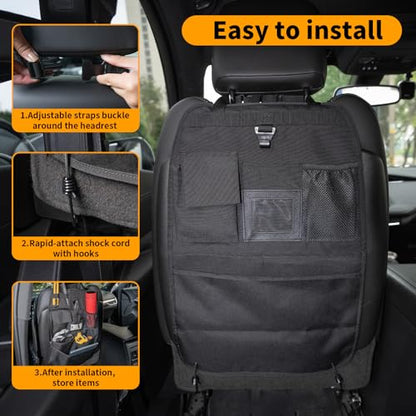 Car Seat Back Organizer with Multiple Pockets and Hook - color: black