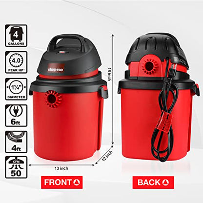 Shop-Vac 4 Gallon 4.0 Peak HP Wet/Dry Vacuum, Portable Compact Shop Vacuum with Tool Holder, Wall Bracket & Attachments, Ideal for Home, Jobsite, Garage, Car & Workshop. 5890470