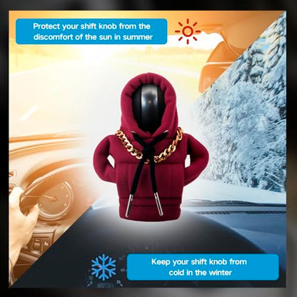 Funny Gear Shift Hoodie Cover, Car Shifter Knob Sweatshirt, Universal Stick Shift Cover for Car Gear Handle - color: Red
