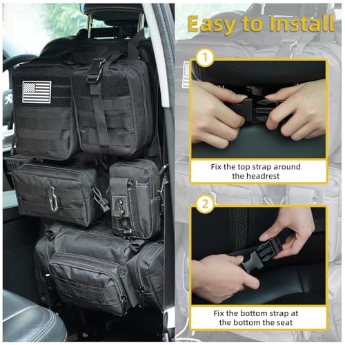 Tactical Car Seat Back Organizer,Tactical Molle Seat Back Organizer with 6 Detachable Molle Pouch,Universal Fits for Car Truck Jeep Vehicle Black - color: Black