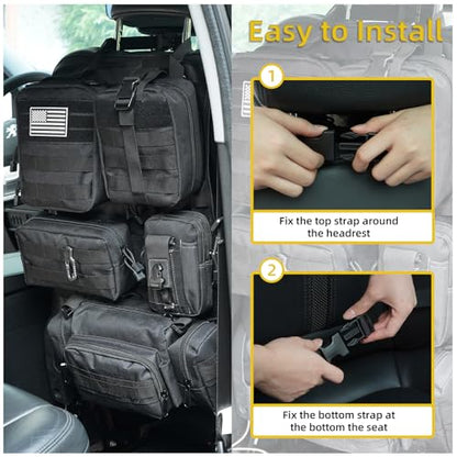Tactical Car Seat Back Organizer,Tactical Molle Seat Back Organizer with 5 Detachable Molle Pouch,Velcro Label Can Be Removed,Universal Fits for Car Truck Jeep Vehicle - color: Red flag