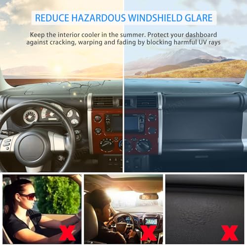Aunginsy Car Dashboard Cover Mat Compatible with Toyota FJ Cruiser 2007-2021 SUV Dashboard Dash Cover Nonslip Grey Mat Sun Pad Dash Carpet Sunshade Glare UV Rays Protector Car Interior Accessories - color: Grey(LHD)