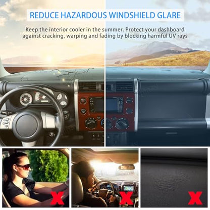 Aunginsy Car Dashboard Cover Mat Compatible with Toyota FJ Cruiser 2007-2021 SUV Dashboard Dash Cover Nonslip Grey Mat Sun Pad Dash Carpet Sunshade Glare UV Rays Protector Car Interior Accessories - color: Grey(LHD)