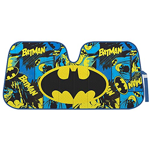 BDK Warner Bros DC Comics Classic Batman Car Window Shades - Accordion Folding Windshield Sun Shade - Double Bubble 58 x 27 in - Keeps Vehicle Cool, Protects from Sun Damage UV Block Car Accessories - color: Batman