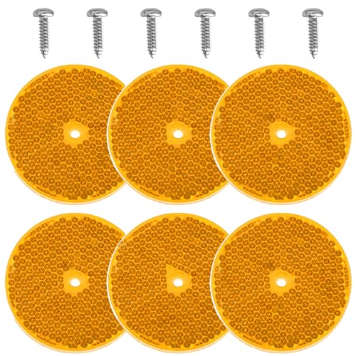 smseace 12pcs Safety Reflectors Yellow Round Reflectors with Stainless Steel Screw Used for Mailboxes,Driveway,Tunnels,Post,Cars,Trailer Reflector - color: yellow, size: Round-6pcs