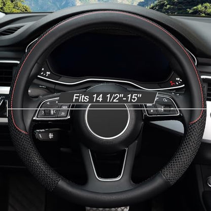 KAFEEK 15 inch Steering Wheel Cover, Cooling Ice Silk Mesh with Microfiber Leather, Ultra Breathable, Anti Slip Car Grip, Heat Resistant Summer Cool, Universal Fit, Black - color: black, size: Standard Size[14.5"-15"]
