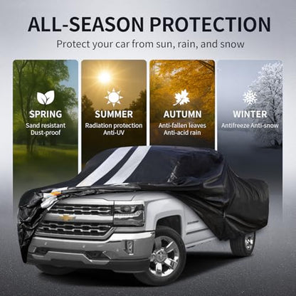 Silverado 1500 Truck Cover Custom Fit 1998-2026 Crew Cab Short Bed(5.7'-5.8') with Door Zipper, 10 Layers Outdoor Heavy Pickup Truck Cover Waterproof All Weather, Wind Dust Sun Protector. - size: Silverado 1500 1998-2026 Crew Cab+Towel+Bag
