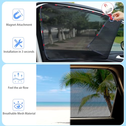 ZATOOTO Car Shades for Back Windows Baby, Car Window Shades Magnetic Mesh Sun Shade for Car Window Car Shade Protection from Heat and UV for Sleeping Camping - color: Back 2pack