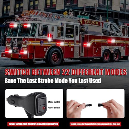 2X 6.1 inch Emergency Strobe Lights Red White 12 LED Hazard Warning Flashing Safety Front/Rear Windshield Deck Split Lights Grille for Volunteer Firefighter Vehicles POV Trucks - color: 12LED Red/White