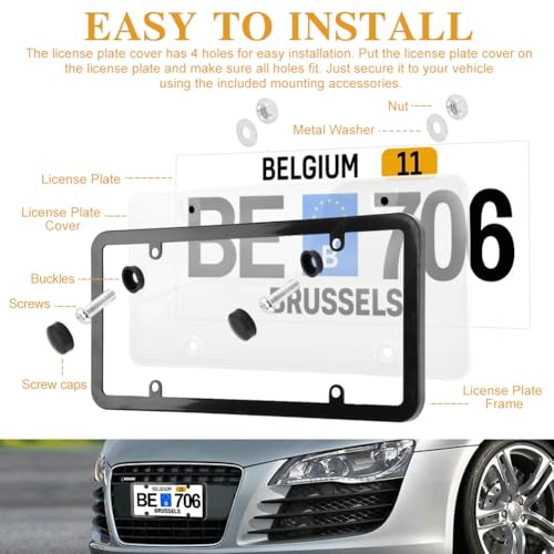 Clear License Plate Covers, 2 Pack Unbreakable Car Tag Frame Protector with Screws Caps and Rattle Proof Pads, Standard US Plates Protective Shield(Style:Black Frame) - style: Black Frame