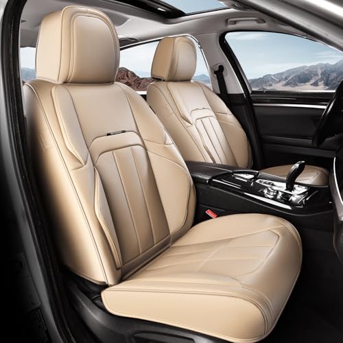 Coverado Car Seat Cover, Cover for Cars Front Seat, Premium Leather, Universal Fit Waterproof Seat Protectors, Car Seat Cushion Non-Slip for Most Cars-Beige - color: Beige, size: Front Pair