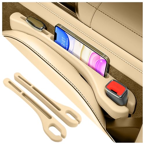 2PCS Car Seat Gap Filler with Phone Holder,[New Upgrade] Car Side Seat Gap Filler for Avoiding Things Falling,Universal Car Seat Organizer Car Interior Accessories (Beige) - color: Beige