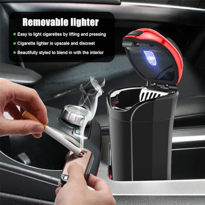 Car Ashtray with Lid, Detachable USB Rechargeable Auto Cigarette Lighter with Blue LED Light, Portable Smell Proof Stainless Car Ash Tray, Mini Automotive Trash Can (Red) - color: Red