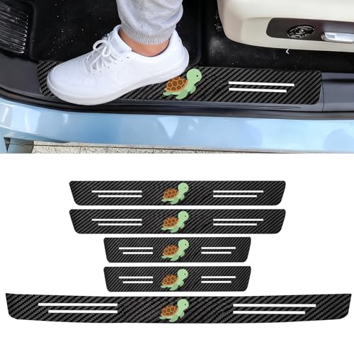 Sea Turtle 5PCS Car Door Sill Protector,Carbon Fiber Leather Door Sill Sticker,Decor Doors Sill Scuff Plate Sticker for All Car Models,Turtles Gifts for Men Women,Turtle Car Accessories Decor - color: Sea Turtle - Green