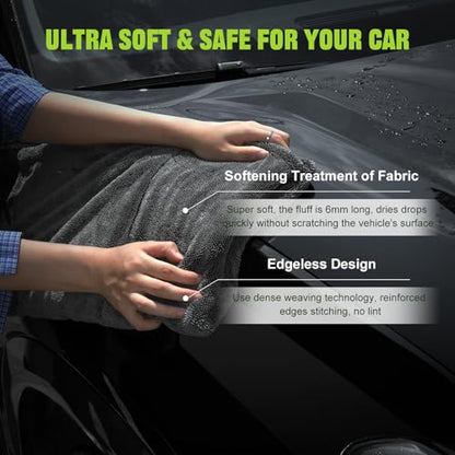 TTRCB 2 Pack 1300 GSM Car Drying Towel, Microfiber Towels for Cars - 36" x 24" & 16" x 16", Ultra-Absorbent, Streak Free, Car Wash Mitt, Car Detailing Cleaning Accessories Supplies Essentials - size: 36" x 24" & 16" x 16"