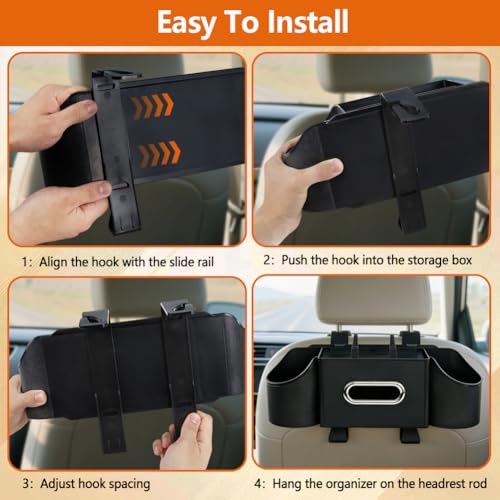Back Seat Car Organizer with Car Seat Storage Hanging Bag, 4 in 1 Multifunctional Car Seat Back Storage Box, Car Organizer Back Seat with Tray, Hold Phone,Snacks, Drinks, Handbag