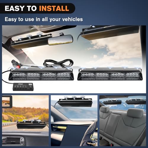 Nilight 32LED Amber Emergency Dash Strobe Lights with Controller Suction Cups Warning Hazard Interior Front/Rear Windshield Deck Split Light Bar for Trucks Construction Vehicles - color: Amber