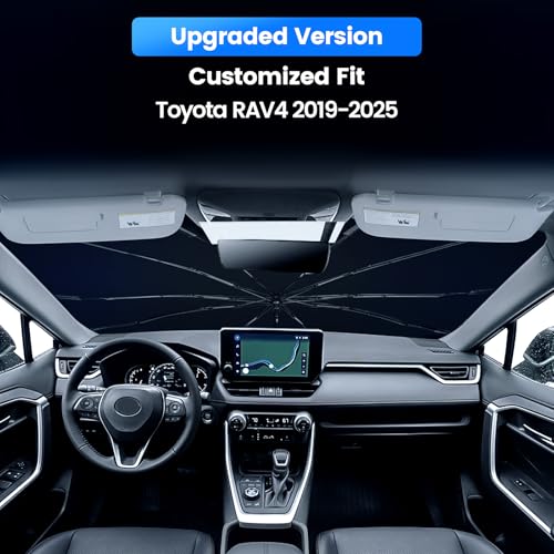 Windshield Sun Shade Umbrella Custom Fit RAV4 2019-2025 Foldable UV Protection Car Cover, Emergency Rain Shield & Dashboard Protector - Durable Auto Accessory - size: For RAV4 2019+