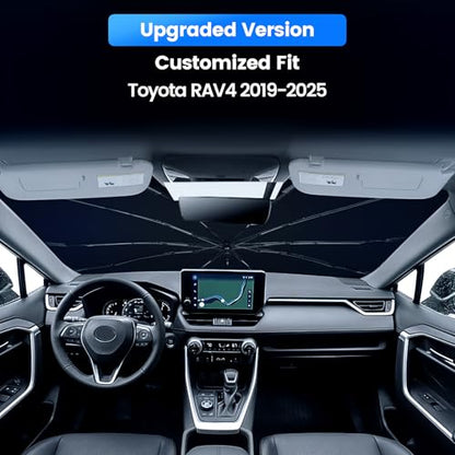Windshield Sun Shade Umbrella Custom Fit RAV4 2019-2025 Foldable UV Protection Car Cover, Emergency Rain Shield & Dashboard Protector - Durable Auto Accessory - size: For RAV4 2019+