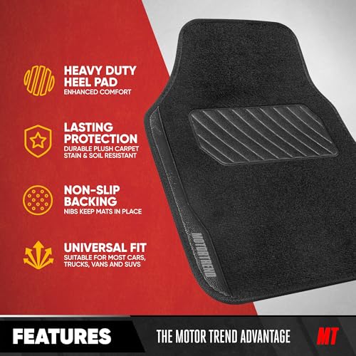 Motor Trend SpeedSeries Carpet Car Floor Mats Set - Versatile Fit for Cars, Trucks, SUVs, Vans Black Trim Racing Design Car Mat Full Set Tapetes para Carro - Set of 4, Black Cars Carpet Mats - color: Speed Series-Black