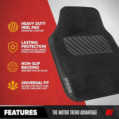 Motor Trend SpeedSeries Carpet Car Floor Mats Set - Versatile Fit for Cars, Trucks, SUVs, Vans Black Trim Racing Design Car Mat Full Set Tapetes para Carro - Set of 4, Black Cars Carpet Mats - color: Speed Series-Black