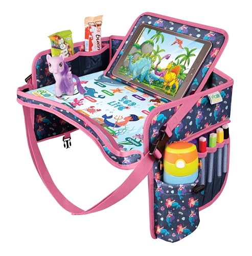 Kids Travel Tray - Waterproof Lap Table with No-Drop Large Tablet Holder - Car Seat Tray - Road Trip Essentials Kids - Car Desk Organizer for Airplane - Toddler Travel Essentials(MERMAID) - color: MERMAID