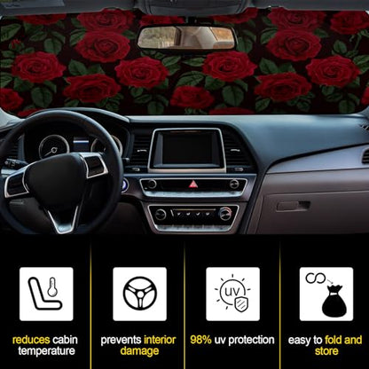 Windshield Sun Shade Foldable Car Front Window Covers for Car Accessories Sun Heat UV Rays Visor Protector Protection for Universal Cars SUV Truck (Rose) - style: Rose