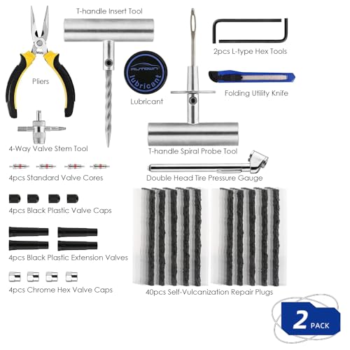 AUTOWN Flat Tire Repair Kit with Plug 68 Pcs for Car, Motorcycle, ATV, Jeep, Truck, Tractor Flat Tire Repair (2-Pack) (Set of 2-68pcs) - size: Set of 2-68pcs