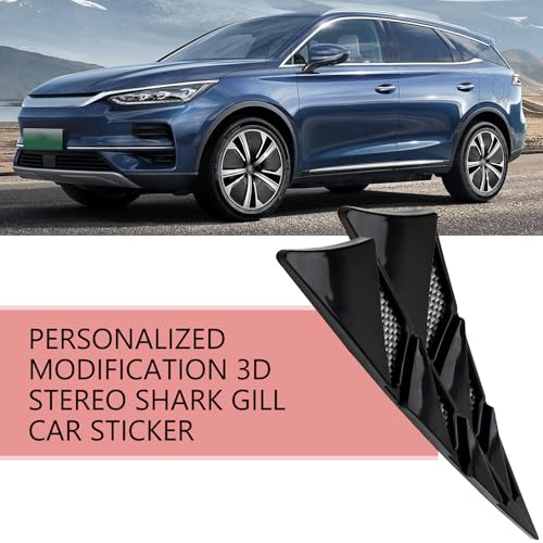 2 PCS Hood Side Vent Shark Spoiler, ABS Carbon Fiber Spoiler, Self-adhesiveHood Ventilation Decorative Stickers, Universal Exterior Car Accessories (Black)